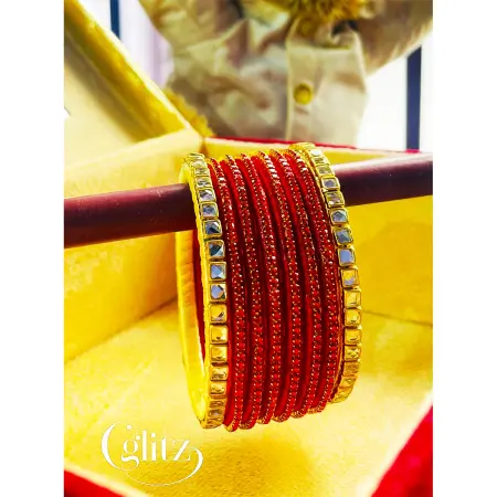 Stone Design Bangles - Red Variant